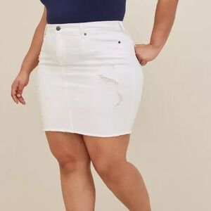 Torrid White Distressed Denim Skirt